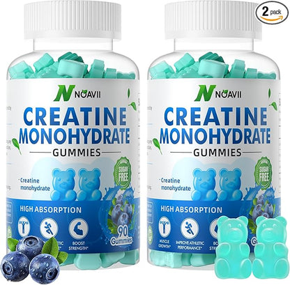 Creatine Monohydrate Gummies 5000mg for Men & Women, Chewables Creatine Monohydrate for Muscle Strength, Muscle Builder, Energy Boost, Pre-Workout Supplement-180 Blueberry Gummies