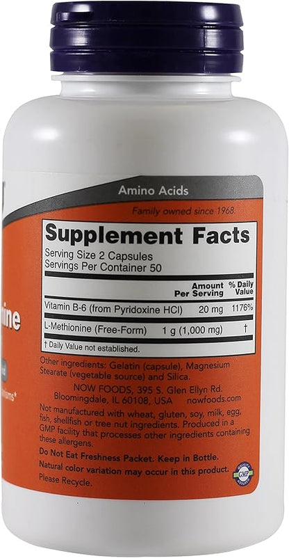 Now Foods L-methionine, 100 Capsules / 500mg (Pack 2)