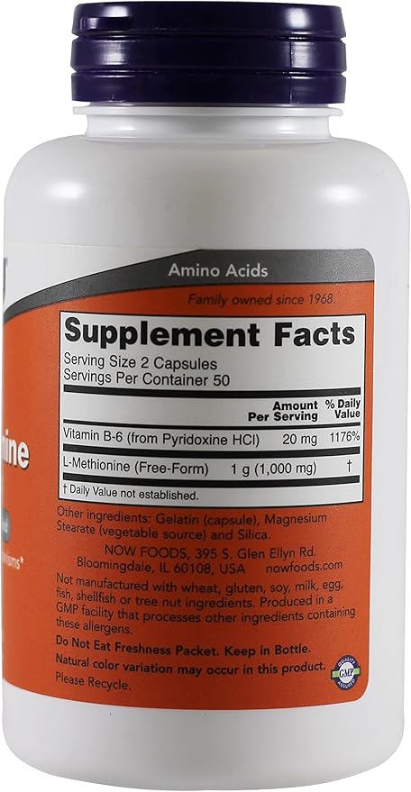 Now Foods L-methionine, 100 Capsules / 500mg (Pack 2)