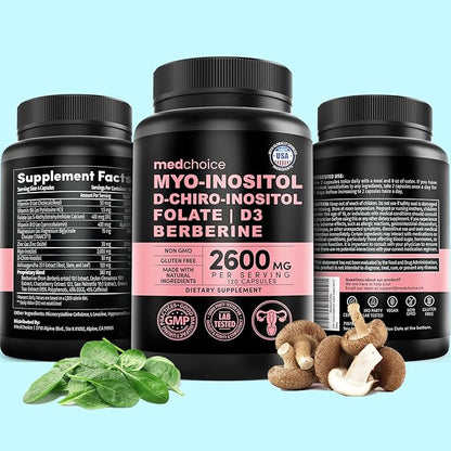 4-in-1 Inositol Supplement & Hormone Support for Women - 40:1 Myo-Inositol and D-Chiro Inositol Ovarian Support Capsules for Hormone Balance, PCOS Supplement for Energy and Metabolism (120 count)