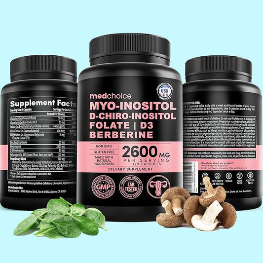 4-in-1 Inositol Supplement & Hormone Support for Women - 40:1 Myo-Inositol and D-Chiro Inositol Ovarian Support Capsules for Hormone Balance, PCOS Supplement for Energy and Metabolism (120 count)