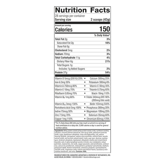 Bariatric Advantage High Protein Meal Replacement Drink Mix, Protein Powder Whey Isolate for Gastric Bypass and Sleeve Gastrectomy Patients, 27g Protein, Lactose Free - Creme - 28 Servings