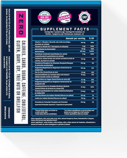 KEY NUTRIENTS Electrolytes Powder Packets - Delicious Blue Raspberry 40 Pack Hydration Packets - Travel Hydration Powder - Made in USA - No Sugar, No Calories, Gluten Free