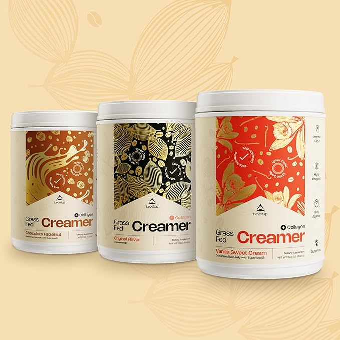 LevelUp Creamer, with Energizing MCT Oil and Collagen Peptides, Keto Coffee Creamer, Supports Natural Energy & Ketone Production - Original (Unsweetened) 19 oz