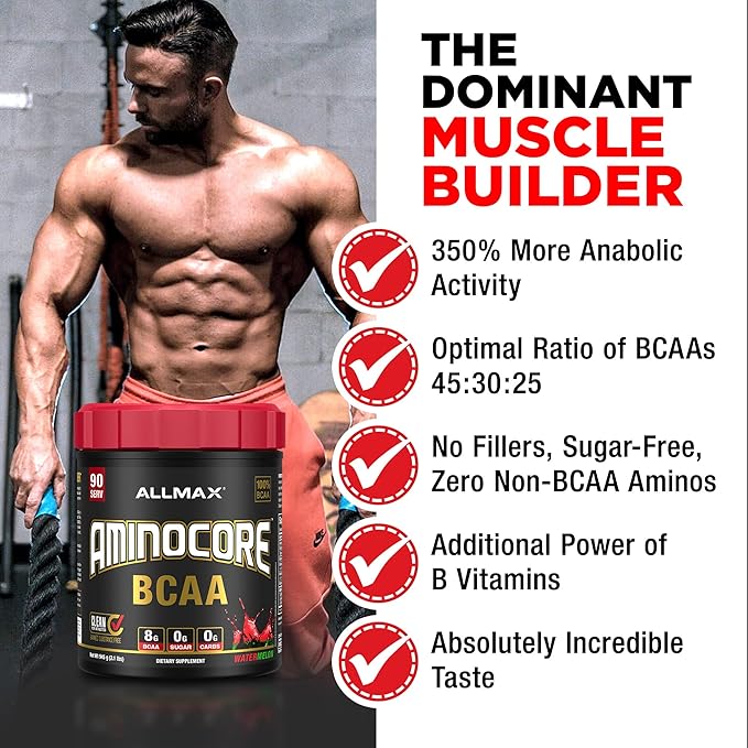 ALLMAX AMINOCORE BCAA, Pineapple Mango - 945 g Powder - 8.18 Grams of BCAAs Per Serving - with B Vitamins - No Fillers or Non-BCAA Aminos - Sugar Free - 90 Servings