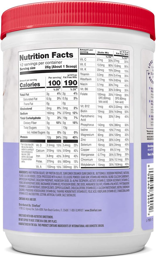 SlimFast High Protein Meal Replacement Shake Powder, 12 Servings (Pack of 2), Advanced Nutrition Smoothie Mix, Digestive Support, Gluten Free, Creamy Chocolate, 20g of Protein (Packaging May Vary)