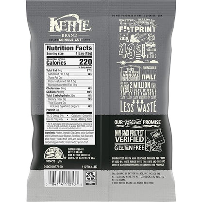 Kettle Brand Potato Chips, Krinkle Cut, Salt & Fresh Ground Pepper Kettle Chips, 1.5 Oz (Pack of 24)