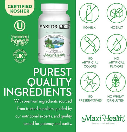 Maxi Health Vitamin D3 5000 IU (125 mcg) 5000 IU D3 (90 (90 Tablets)