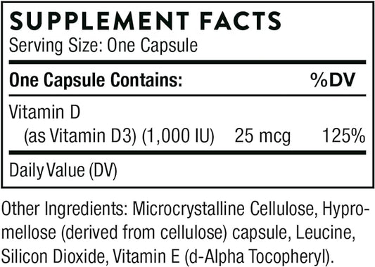 THORNE Vitamin D3 Supplement 1,000 IU 90 Capsules