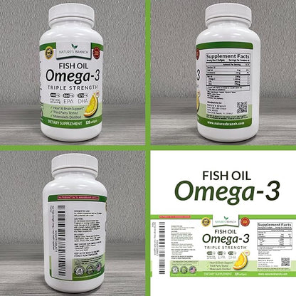 Best Triple Strength Omega 3 Fish 2400mg | 120 Capsules 864mg EPA 576mg DHA