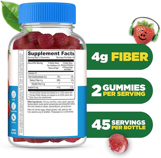 Lifeable Sugar Free Prebiotic Kids Fiber Gummies | 4g Fiber for Kids | Great Tasting Vegetarian Fiber Supplements for Kids | for Digestive Health | Fiber Gummies for Kids | 90 Probiotics Gummies