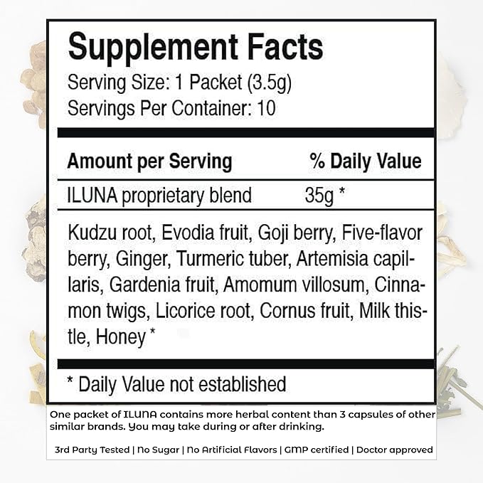 ILUNA Recovery All-Natural Hangover Relief with Milk Thistle & Premium Korean Herbs - Morning After Recovery Alcohol Aid with Cleanse, Detox & Liver Support - Max Strength Pebbles (4)