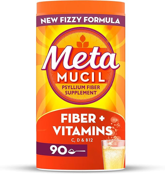 Metamucil 4-in-1 Fiber + Vitamins C, B12, Fizzy B12, Citrus 90 servings