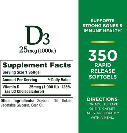 Nature's Bounty Vitamin D3 1000 IU 350 Ct
