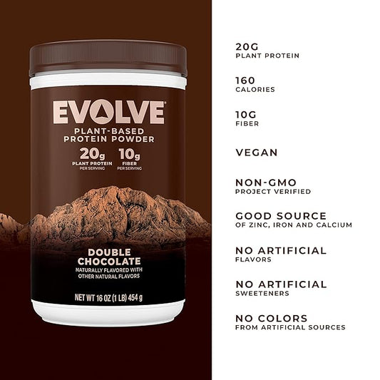 Evolve Protein Powder, Classic Chocolate, 20g Protein,10g Fiber, 1 Lb