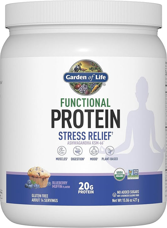 Garden of Life Functional Protein Stress Relief 20g Organic KSM-66, Vegan 14 Servings