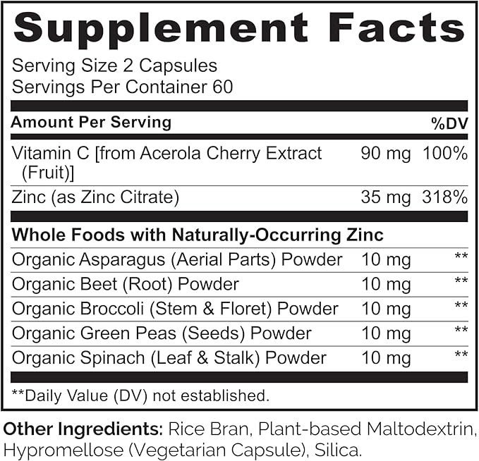 NATURELO Vegan Zinc Whole Food Complex 120 Capsules