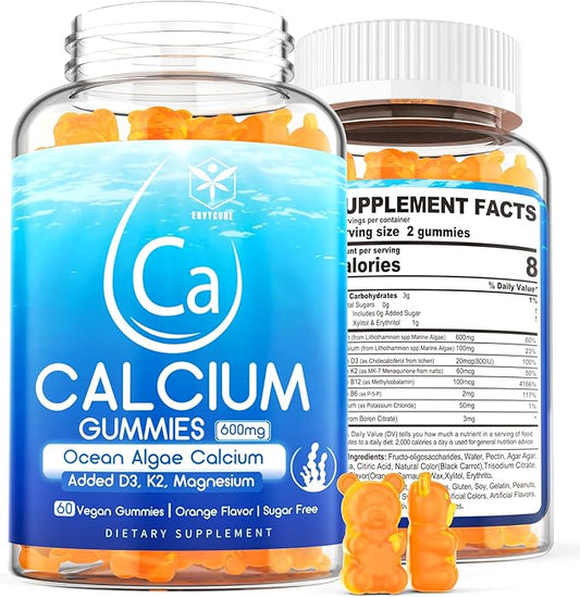 Sugar Free Calcium Gummies 600mg, Ocean D3, K2, K2, Magnesium, B6, B12, B12, Organic 1 Pack