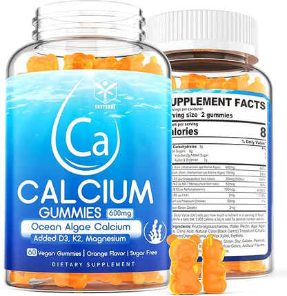 Sugar Free Calcium Gummies 600mg, Ocean D3, K2, K2, Magnesium, B6, B12, B12, Organic 1 Pack