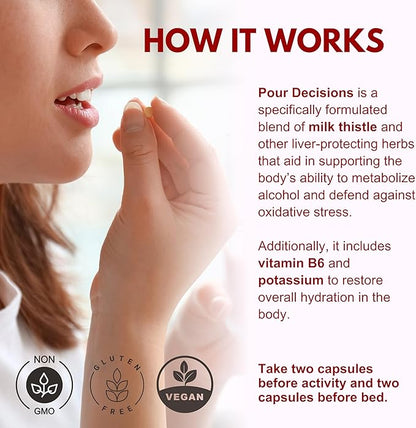 Life Happns Pour Decisions Liver Health Supplement with Milk Thistle, Vitamin B6, Electrolytes - Supports Hydration and Recovery, 60 Capsules