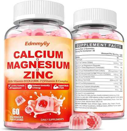 Calcium Magnesium Zinc Supplement Gummies D3 K2 K2 & 1000mg Calcium