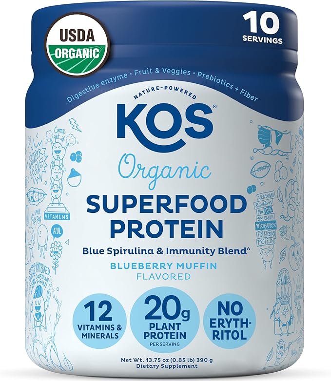 KOS Plant Based Protein Powder, Blueberry Muffin 10 Servings