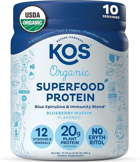 KOS Plant Based Protein Powder, Blueberry Muffin 10 Servings