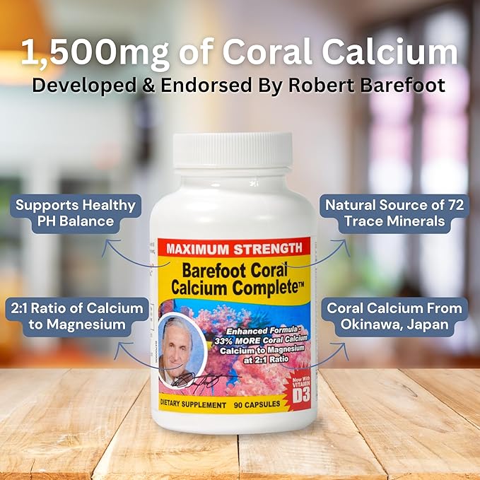 1500mg, 90 Capsules- Coral Calcium Supplement Developed by Bob Barefoot- Supports Overall Health & PH Levels- Contains Calcium, Magnesium, & Vitamins.