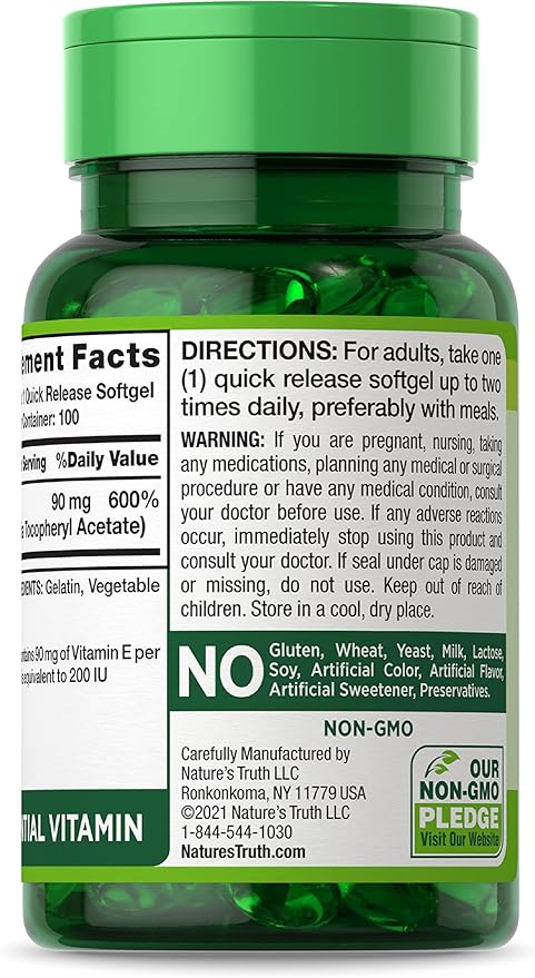 Nature's Truth Vitamin E Softgels 200 IU 100 Softgels