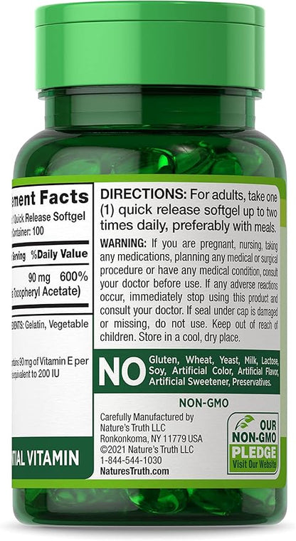 Nature's Truth Vitamin E Softgels 200 IU 100 Softgels