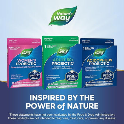 Nature's Way Adults 50+ Probiotic Pearls, Supports Regularity, Immune and Colon Health*, 1 Billion Cultures, No Refrigeration Required, 30 Softgels (Packaging May Vary)