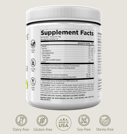 BiOptimizers Mushroom Coffee Alternative – Chai Drink – Lion’s Mane, Chaga, Reishi + Collagen Peptides for Focus, Energy & Gut Health – Adaptogenic Mushrooms & MCT Powder – 15 Servings