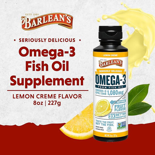 Barlean's Lemon Crème Omega 3 Fish 1080mg of 3 EPA 8 oz