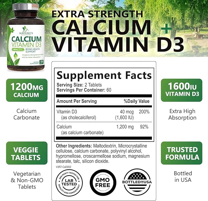 Calcium 1200 mg Plus Vitamin D3, 120 Tablets