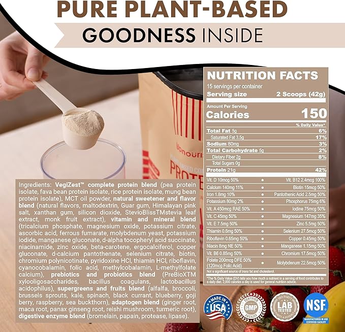 UpNourish Strawberry Banana Vegan Protein Powder, 15 Servings
