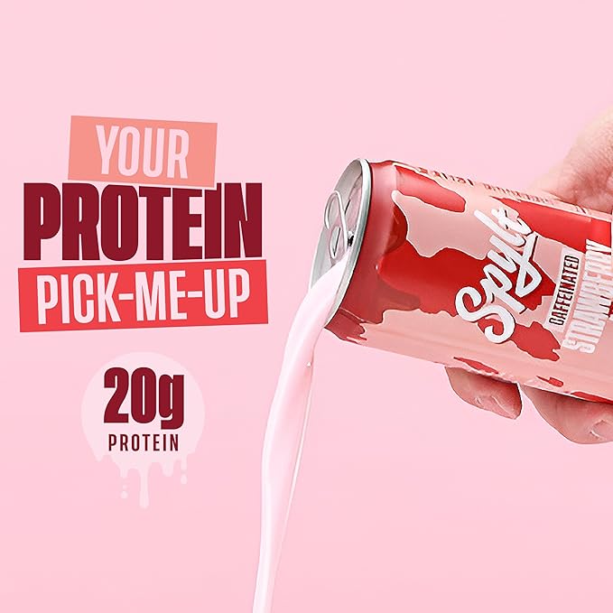 High Protein Strawberry Milk with 60mg Caffeine & 20g Protein - Ready to Drink, Sugar Free, Lactose Free Milk, Perfect for Workout Recovery & Afternoon Pick Me Up - 12 Count
