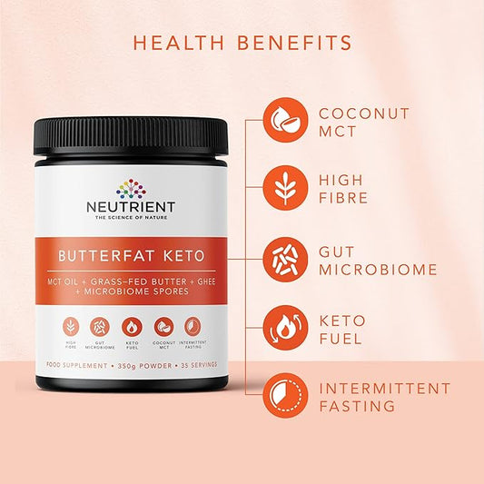 Neutrient™ Butterfat Keto MCT Oil Powder | with Coconut Sourced MCT Oil & Ghee with Grass Fed Butter | Delicious Morning Keto Coffee Creamer for Ketosis Support | Fuel for Body & Brain