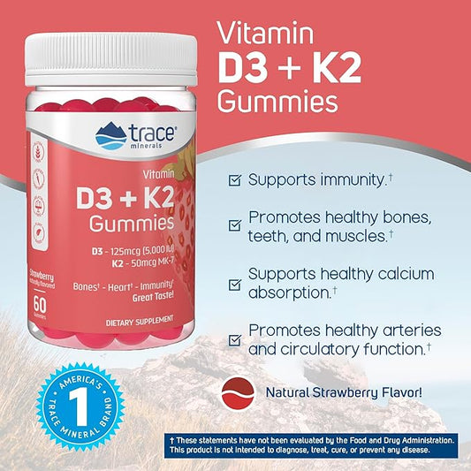 Trace Minerals | Vitamin D3 + K2 Gummies 5,000 IU D3 + 50 mcg K2 | 60 Servings