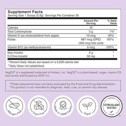 Rael Hormone Balance for Women, Inositol Powder Supplement - Ovarian Function Support, Vitamin B8, 40:1 Proven Ratio, Folic Acid, Vegan (30 Servings)