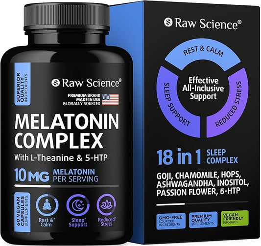 Melatonin 10mg Sleep Supplement - L Theanine, GABA Calm, L-Tryptophan - Deep Sleep Supplements for Adults with Ashwagandha, Passion Flower, Lemon Balm, Chamomile, Magnesium Sleep Support - 60 Capsules