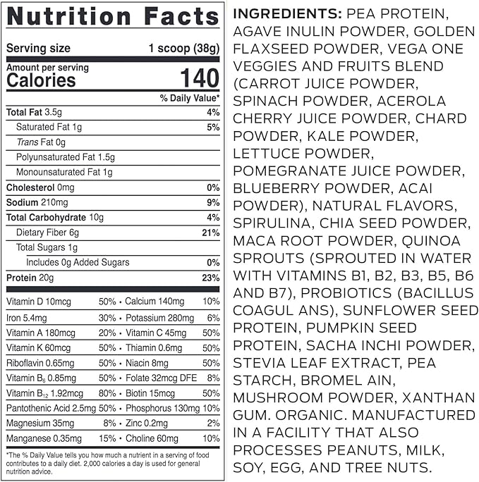 Vega Organic All-in-One Vegan Protein Powder, 12.2 oz