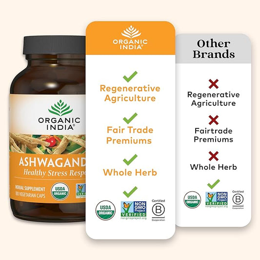 ORGANIC INDIA Ashwagandha Capsules 180 Capsules