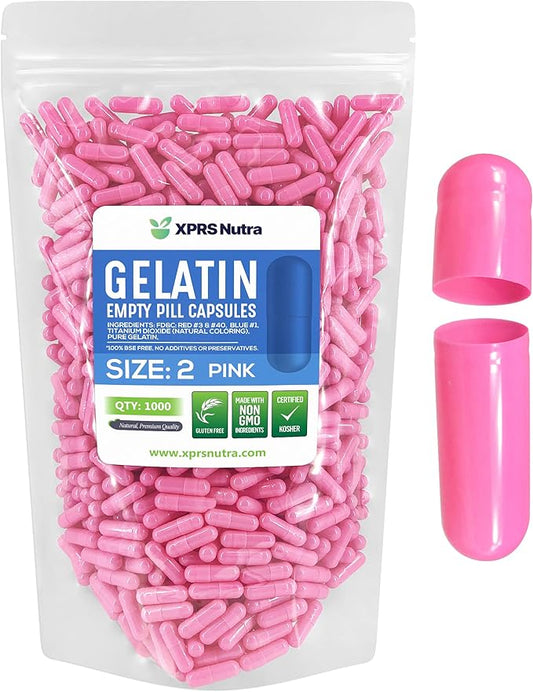 XPRS Nutra Size 2 Empty Capsules - 500 Count Empty Gelatin Capsules - Empty Pill Capsules - DIY Capsule Filling - Pure Bovine Pill Capsules Empty Gel Caps (Pink)