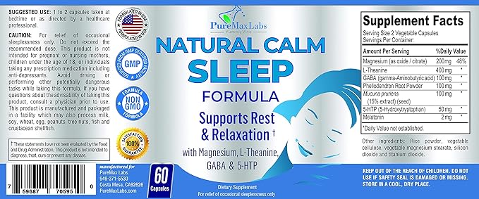 Natural Calm Sleep Aid with Magnesium, 5-Htp | 60 Capsules