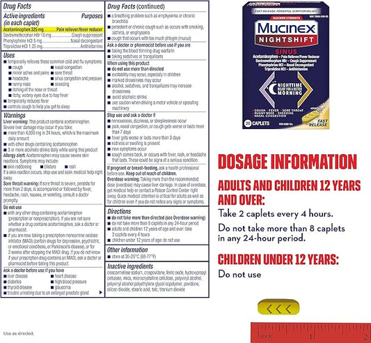 Mucinex Nightshift Sinus, Maximum Strength Powerful 20 Fast