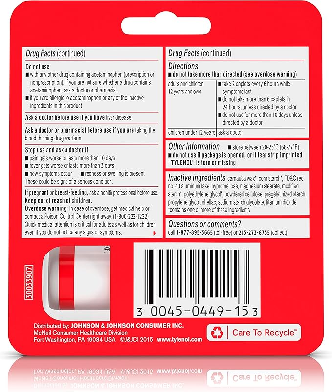 Tylenol Extra Strength Caplets with 500 10 ct