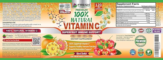 Natural Vitamin C 100% from 500mg - 120 Capsules