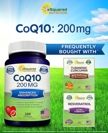 aSquared Nutrition CoQ10 (200 Capsules and 200mg) Q-10 Powder Q10 Vitamin, 10 Alernative