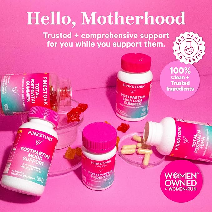 Pink Stork Probiotics for Postnatal Women - 30 Billion CFUS with Ashwagandha and Chamomile, Postpartum Essentials for Hormone Balance, Mood Support, Gut Health, Digestive Wellness, 30 Capsules