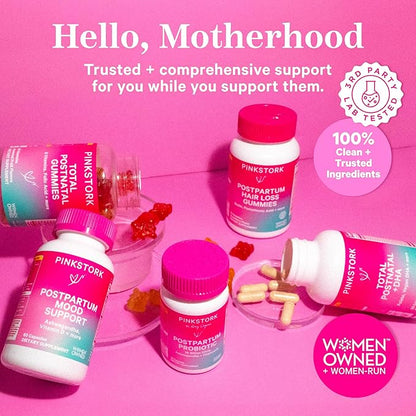 Pink Stork Probiotics for Postnatal Women - 30 Billion CFUS with Ashwagandha and Chamomile, Postpartum Essentials for Hormone Balance, Mood Support, Gut Health, Digestive Wellness, 30 Capsules